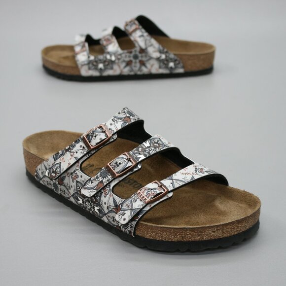 Birkenstock 39 Ladies 8 Florida Birko-flor Boho Gray 3-strap Mules Slide Sandals - Picture 1 of 12